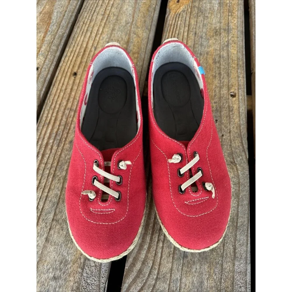 Freewaters Lace Up Ballet Flats Espadrilles Red Slip-On Shoes 640520 Womens Sz 7